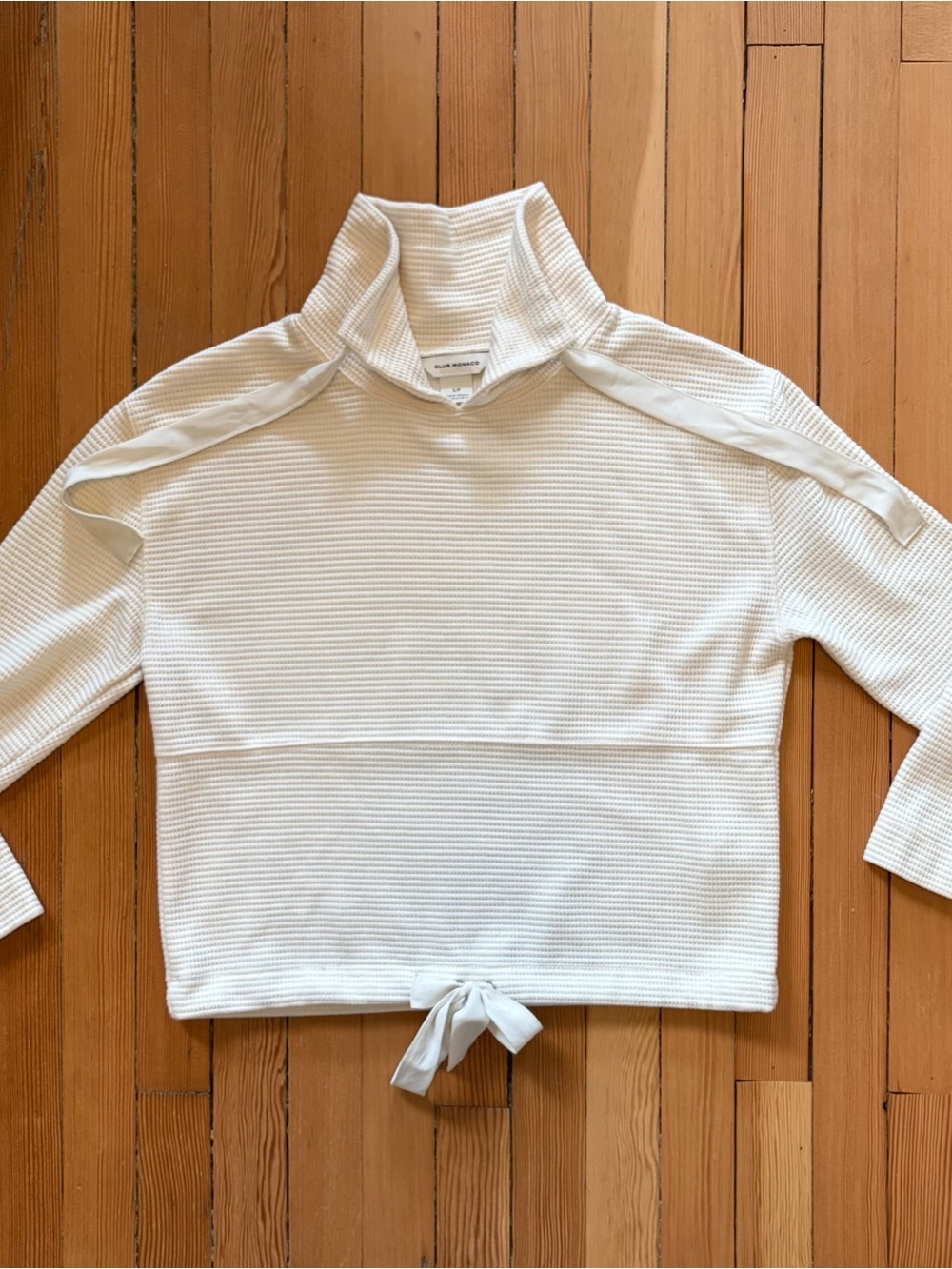 Club Monaco Cream Waffle-Knit Tie-Hem Pullover